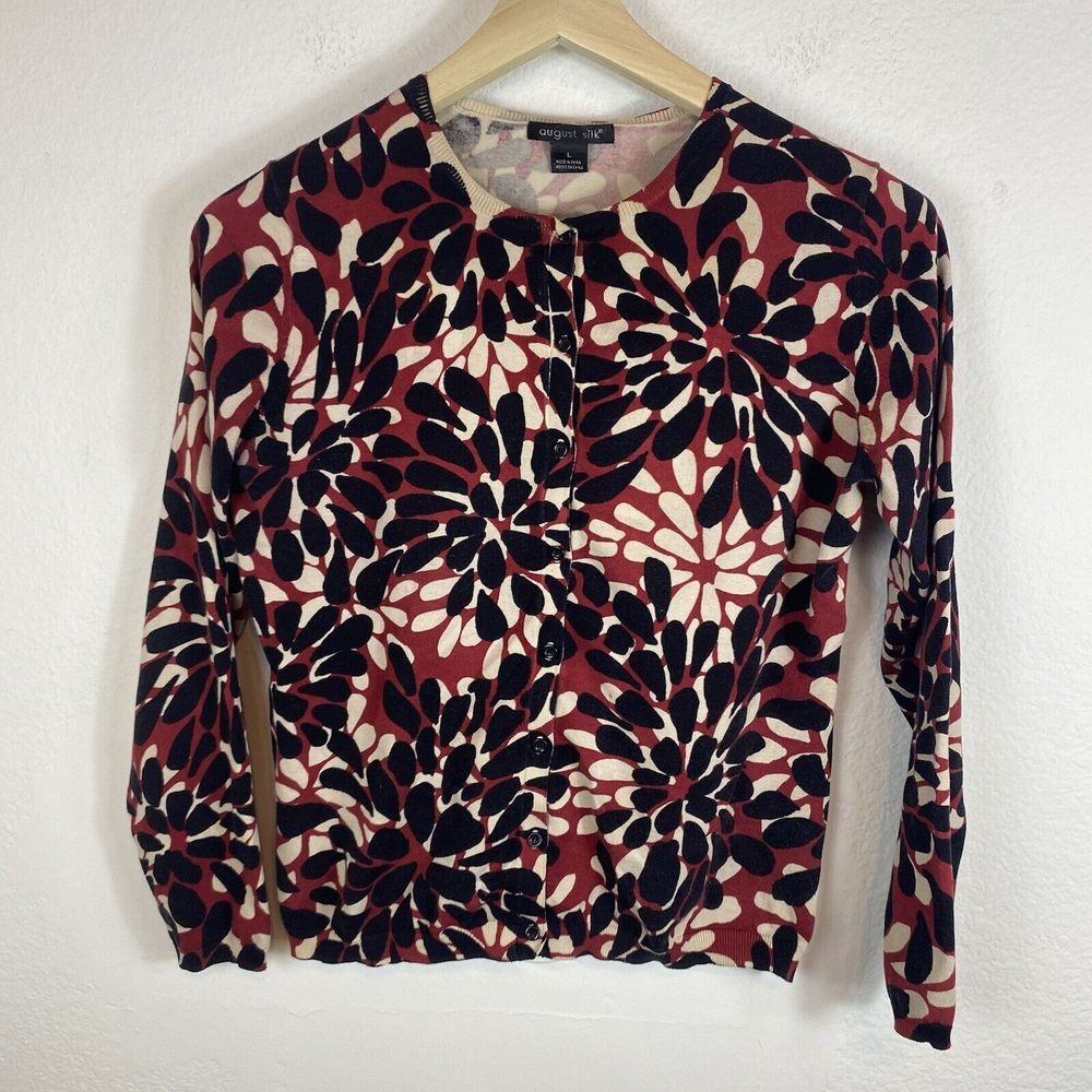 August Silk Women's large Cardigan Abstract Floral lightweight Button Up‎